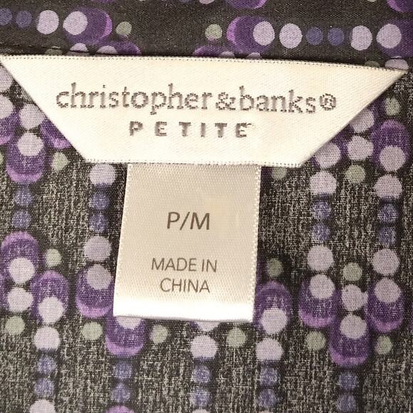 CHRISTOPHER & BANKS PETITE Womens Top Buuton-Up Black Purple White Dots Sz P/M - Picture 4 of 5